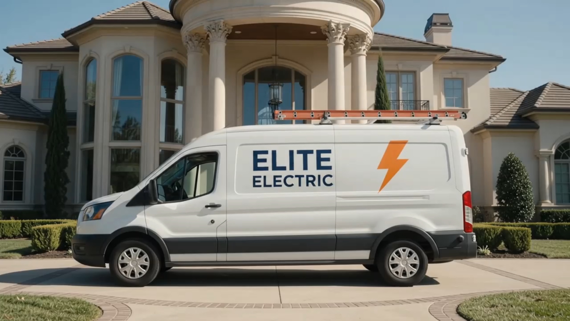 Work van with the company name on the door